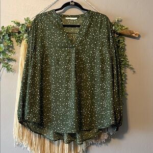 Lush Olive Green Top with White Dots